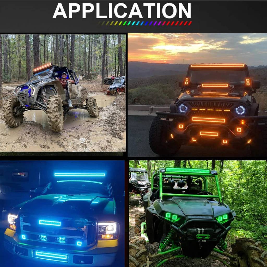 20-inch LED Light Bar + 6x 3-inch Spotlights + 2x 4-inch Fog Lamps with RGB Halo and App Control Car Electronics 20-inch LED Light Bar + 6x 3-inch Spotlights + 2x 4-inch Fog Lamps with RGB Halo and App Control Car Electronics