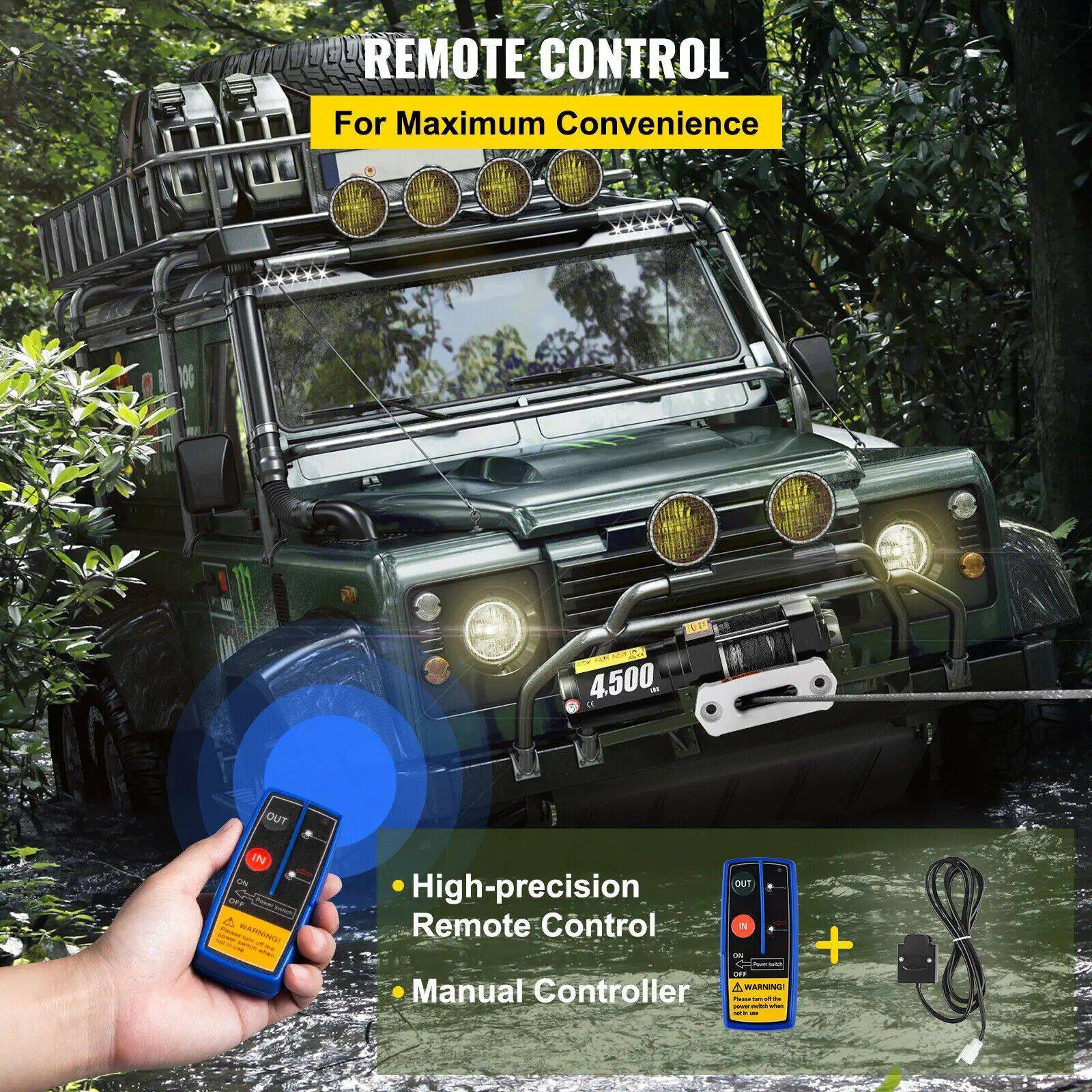 4500LBS Electric Recovery Winch – 12V Wireless Remote, Synthetic Rope for Trucks & ATVs Car Care 4500LBS Electric Recovery Winch - 12V Wireless Remote, Synthetic Rope for Trucks & ATVs Car Care