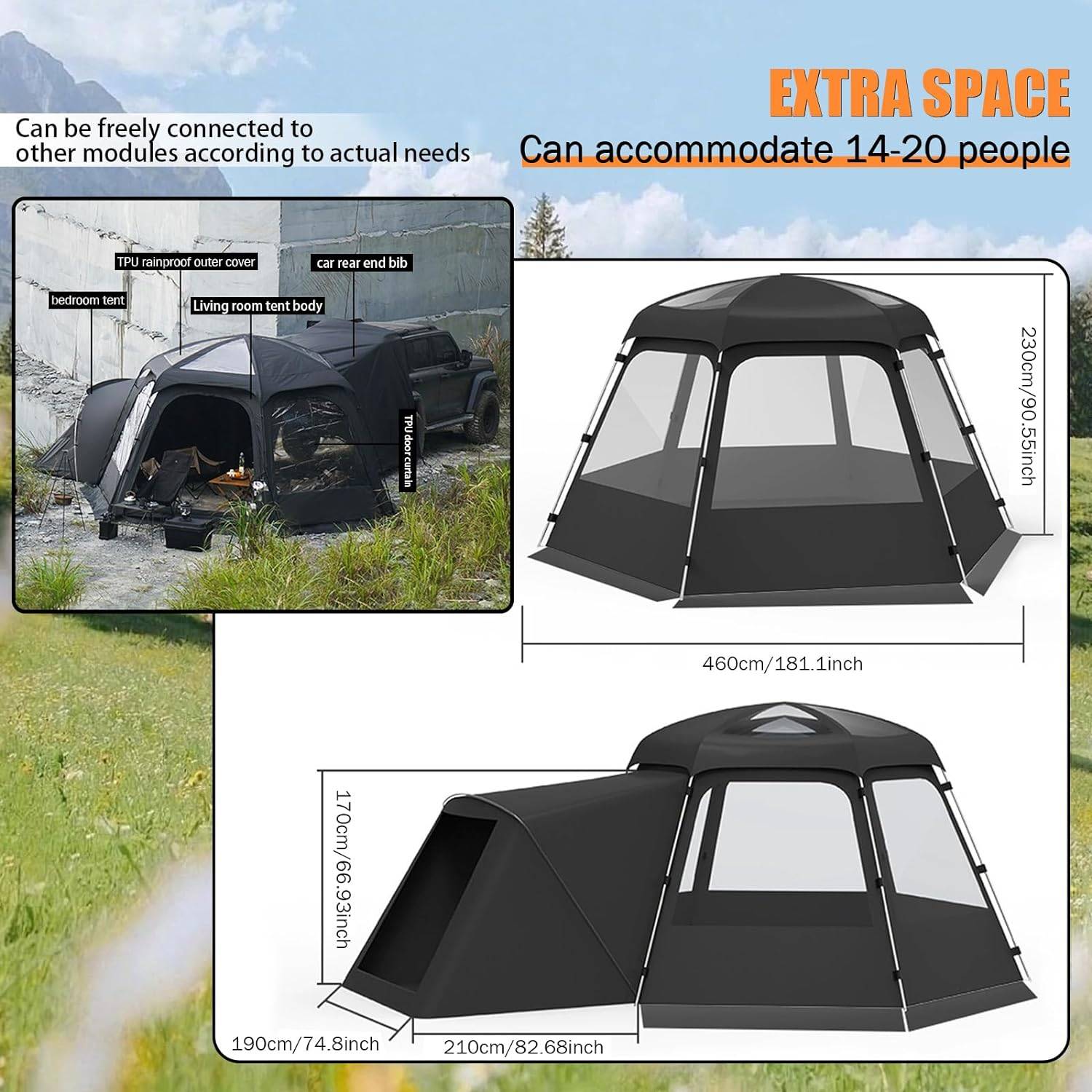 Deluxe Hexagonal Family Car Camping Tent with Skylight – Waterproof & Multi-Seasonal Road Trip Accessories Deluxe Hexagonal Family Car Camping Tent with Skylight - Waterproof & Multi-Seasonal Road Trip Accessories