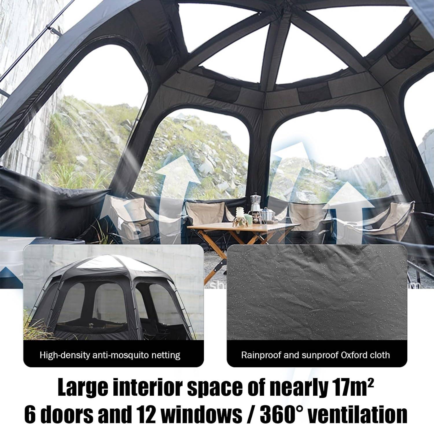 Deluxe Hexagonal Family Car Camping Tent with Skylight – Waterproof & Multi-Seasonal Road Trip Accessories Deluxe Hexagonal Family Car Camping Tent with Skylight - Waterproof & Multi-Seasonal Road Trip Accessories