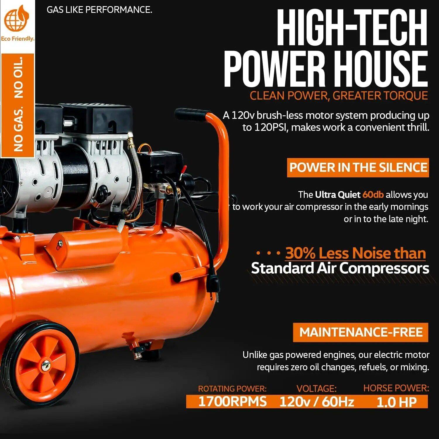 Efficient 6.3 Gal Air Compressor – 150 Sec Quick Fill, Max 120 PSI, Quiet & Oil Free Car Electronics Efficient 6.3 Gal Air Compressor - 150 Sec Quick Fill, Max 120 PSI, Quiet & Oil Free Car Electronics
