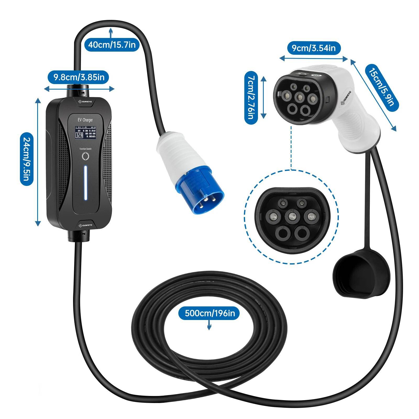 Efficient Level 2 Portable EV Charger – 32A 1 Phase 7.2KW, Adjustable Current, 5M Cable Car Electronics Model : T1 without adapter|T1 with adapter Efficient Level 2 Portable EV Charger - 32A 1 Phase 7.2KW, Adjustable Current, 5M Cable Car Electronics Model : T1 without adapter|T1 with adapter