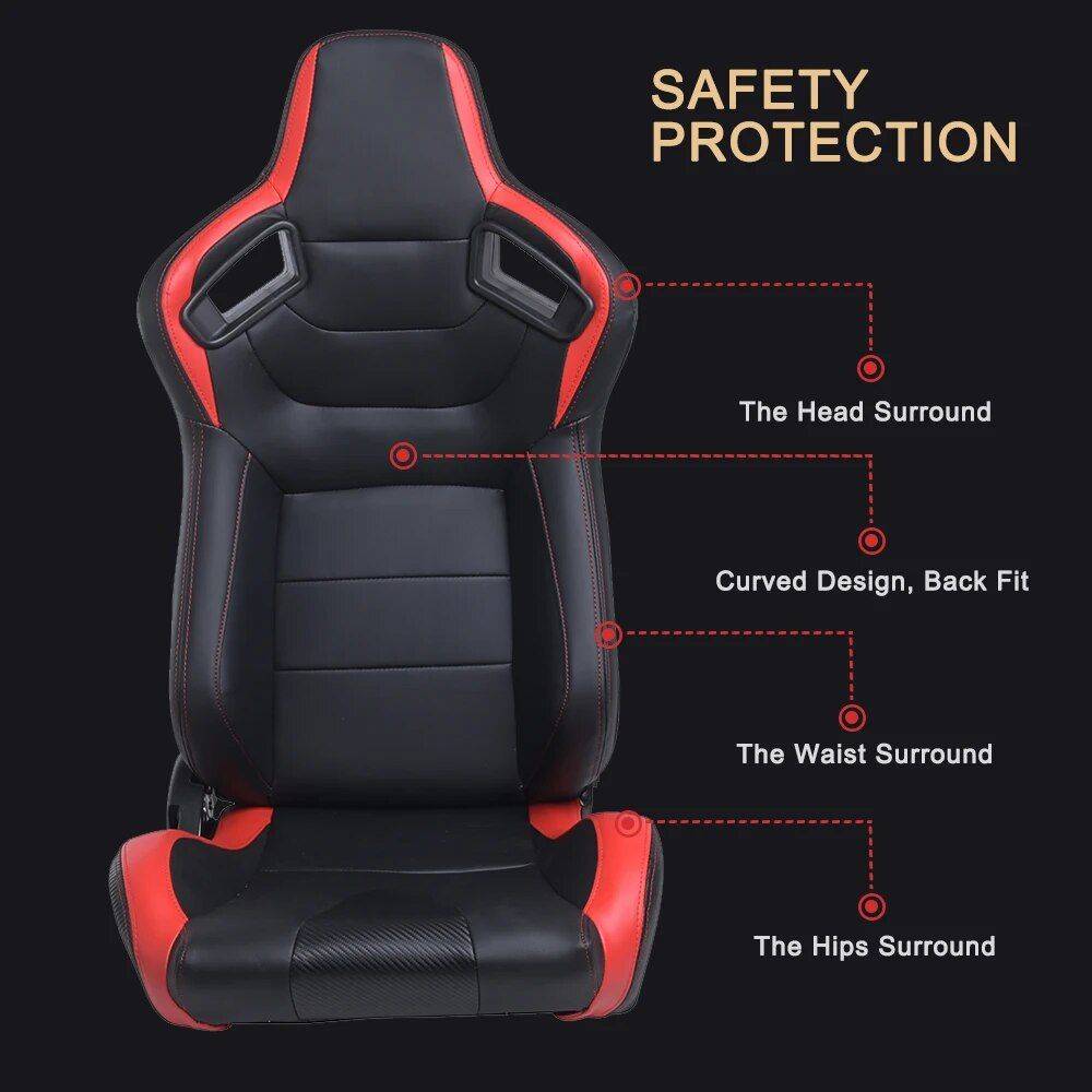 High-Performance Adjustable Racing Seat – Universal Fit, Black-Red PVC Leather Interior Accessories Model : Red Left Side|Red Right Side|Blue Left Side|Blue Right Side High-Performance Adjustable Racing Seat - Universal Fit, Black-Red PVC Leather Interior Accessories Model : Red Left Side|Red Right Side|Blue Left Side|Blue Right Side