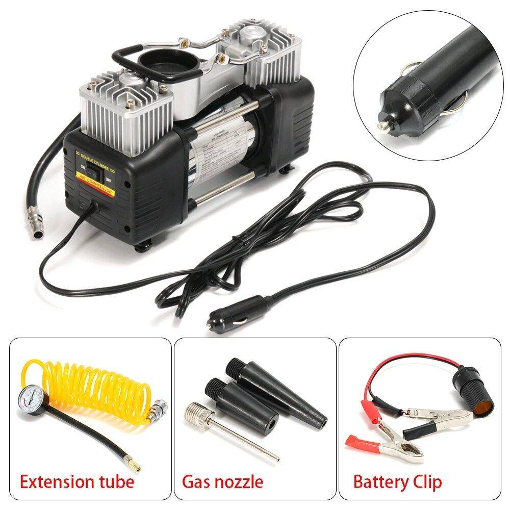 High-Power 150PSI Dual Cylinder Car Tire Inflator – 12V Portable Air Compressor & Pump Kit Car Electronics High-Power 150PSI Dual Cylinder Car Tire Inflator - 12V Portable Air Compressor & Pump Kit Car Electronics