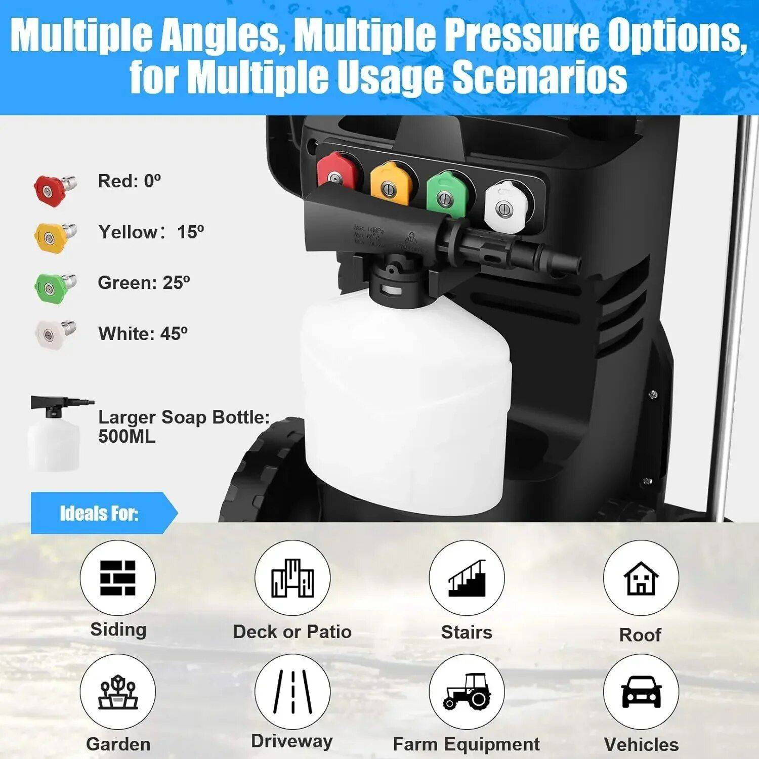 High-Power 3800PSI Electric Pressure Washer, 2.6GPM & 1900W, Multi-Surface Cleaning Machine Car Care Color : Blue High-Power 3800PSI Electric Pressure Washer, 2.6GPM & 1900W, Multi-Surface Cleaning Machine Car Care Color : Blue