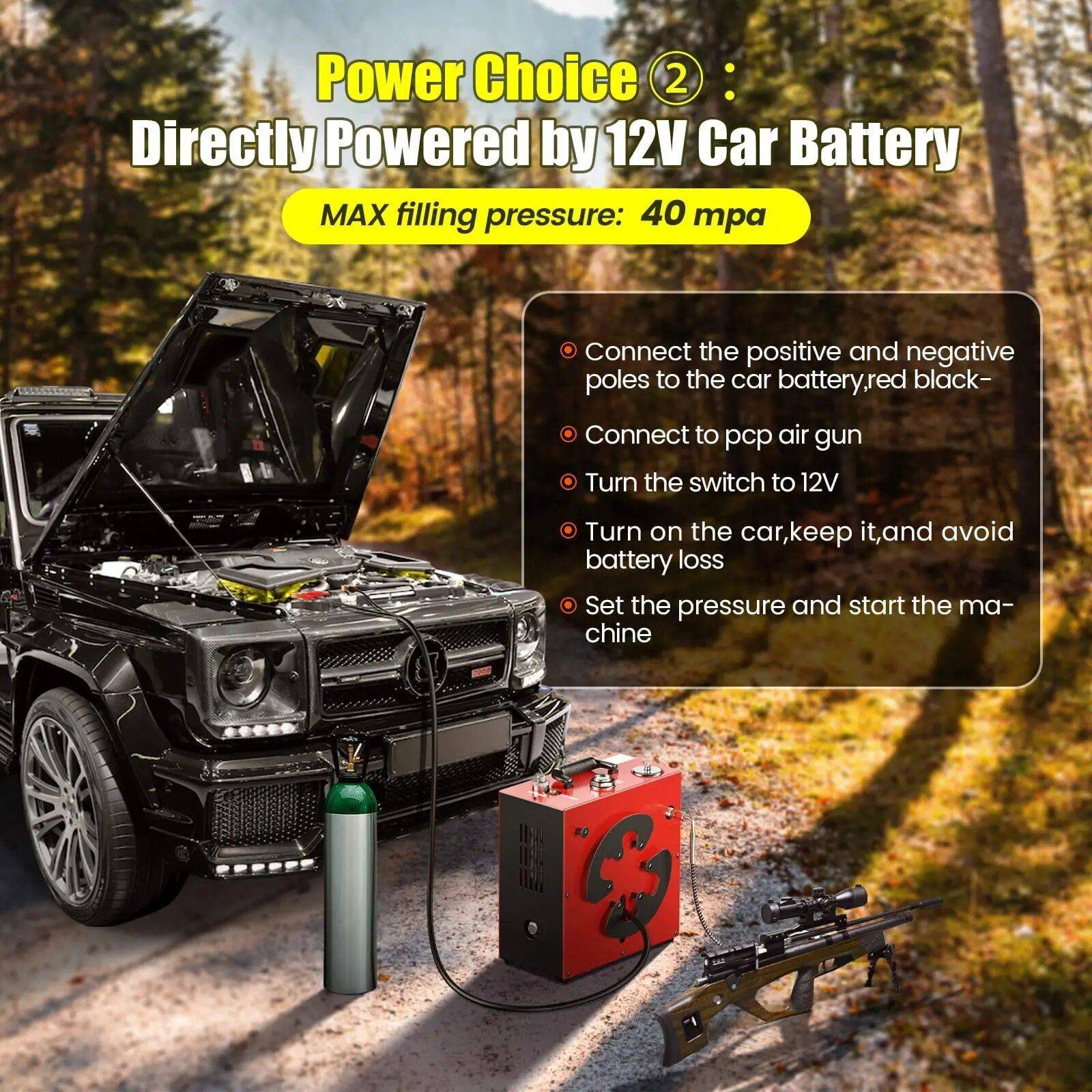 High-Pressure Portable PCP Air Compressor with Water and Fans Cooling - 5800Psi/40Mpa, 350W Motor, Auto Stop Car Electronics Model : GX-E-CS4 