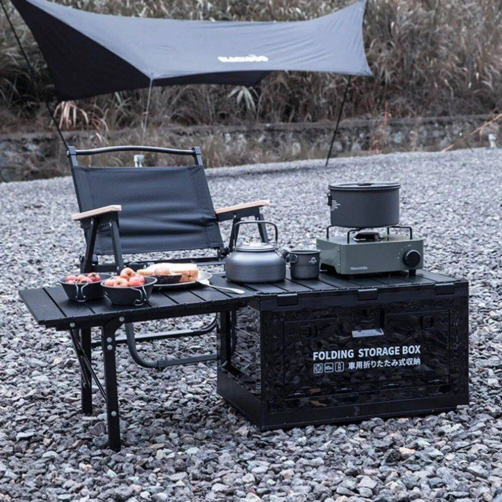 Lightweight 50L Aluminum Folding Storage Box for Camping and Outdoor Organization Road Trip Accessories Color : Black Lightweight 50L Aluminum Folding Storage Box for Camping and Outdoor Organization Road Trip Accessories Color : Black