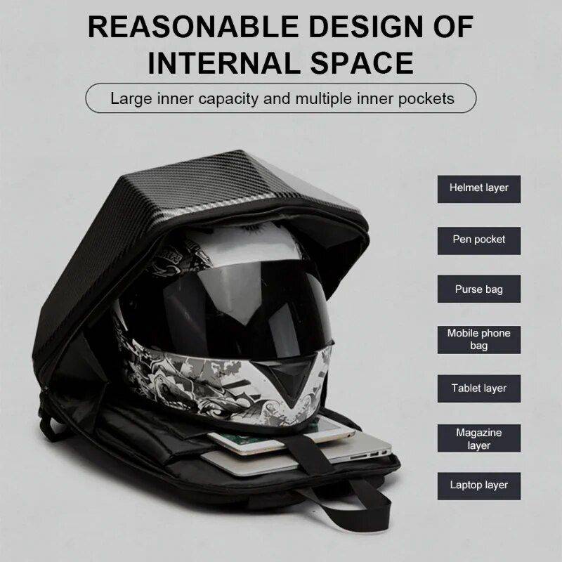 Multi-Purpose Motorcycle Backpack: Hard Shell, High Capacity, Unisex Design Motorcycle & ATV Gear Model : Carbon Grain|Black Carbon Fiber|Obsidian Black Multi-Purpose Motorcycle Backpack: Hard Shell, High Capacity, Unisex Design Motorcycle & ATV Gear Model : Carbon Grain|Black Carbon Fiber|Obsidian Black