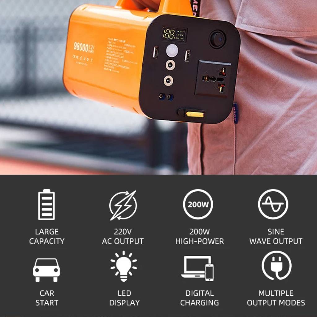 Portable Solar Power Station & Car Jump Starter – 250W/300W Peak, Multi-Functional for Outdoor Use Car Electronics Color : Green|Orange Portable Solar Power Station & Car Jump Starter – 250W/300W Peak, Multi-Functional for Outdoor Use Car Electronics Color : Green|Orange