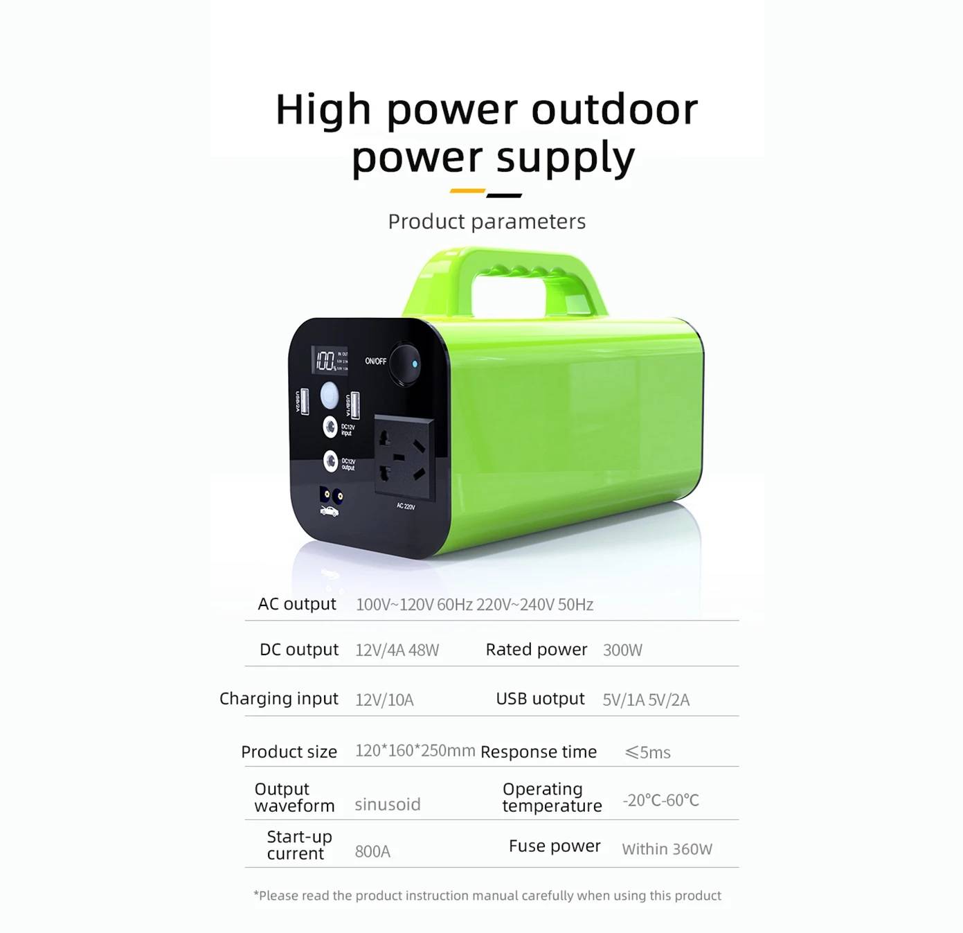 Portable Solar Power Station & Car Jump Starter – 250W/300W Peak, Multi-Functional for Outdoor Use Car Electronics Color : Green|Orange Portable Solar Power Station & Car Jump Starter – 250W/300W Peak, Multi-Functional for Outdoor Use Car Electronics Color : Green|Orange