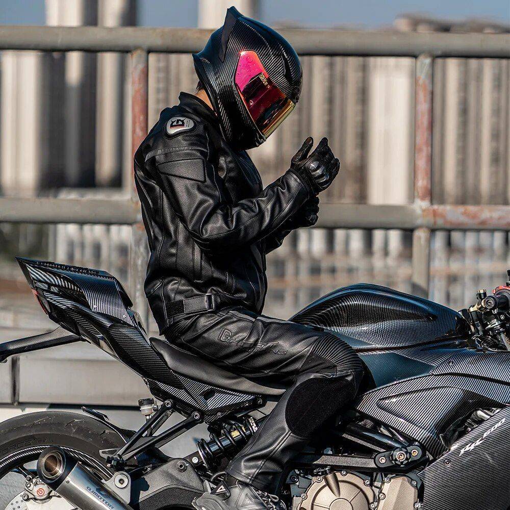 Winter-Proof Unisex Leather Motorcycle Riding Suit Motorcycle & ATV Gear Color : Black Winter-Proof Unisex Leather Motorcycle Riding Suit Motorcycle & ATV Gear Color : Black